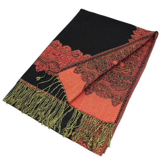 Black/Orange Border Pashmina