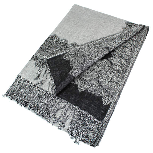 Grey/Black Border Pashmina