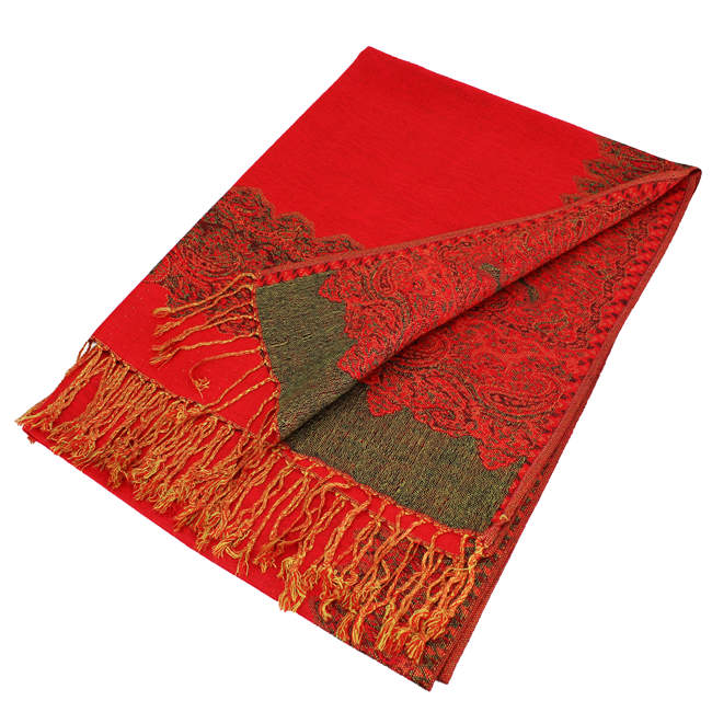 Bright Red Border Pashmina