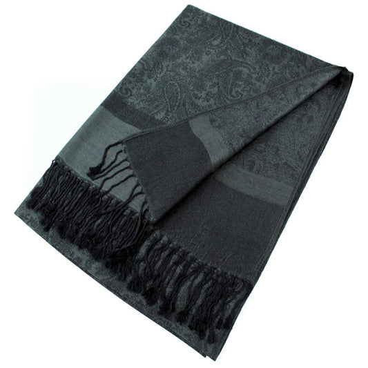 Dark Grey Paisley Pashmina