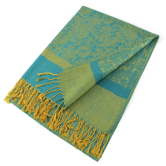 Aqua/Gold Paisley Pashmina