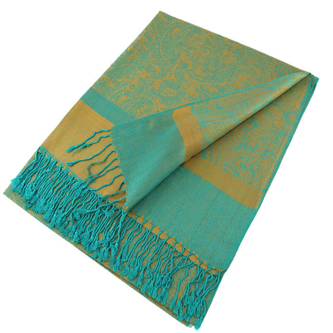 Teal/Gold Paisley Pashmina