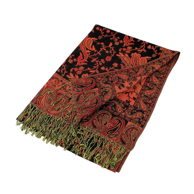 BurntOrange/Black Paisley Pashmina